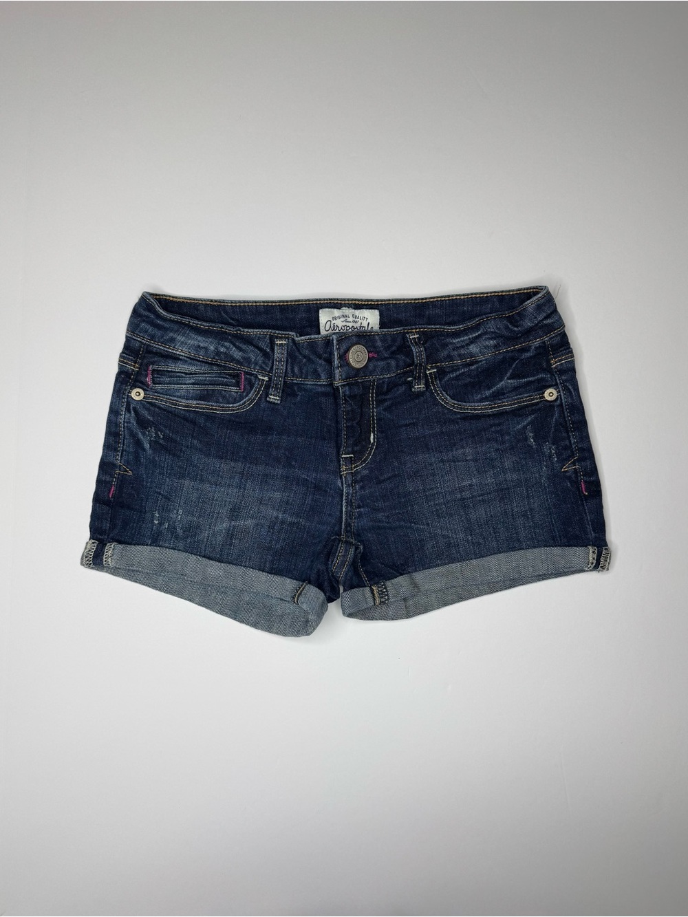 Aeropostale Womens Denim Shorts Size 0 Cuffed Dark Wash Low Rise